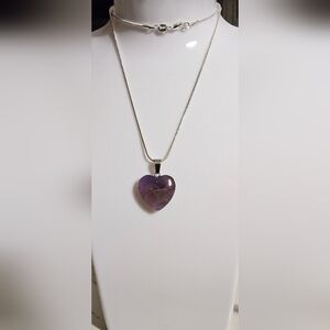 Natural Amethyst Purple Heart Pendant Necklace Item 006